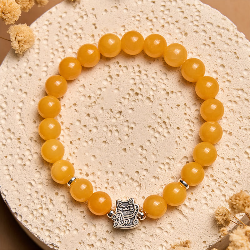 Buddha Stones925スターリングシルバー オレンジタビーキャット イエローカルセドニー ポジティブブレスレット - image 3