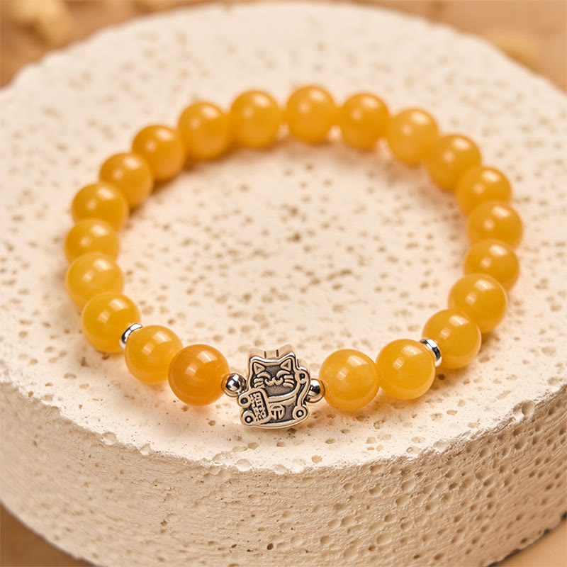 Buddha Stones925スターリングシルバー オレンジタビーキャット イエローカルセドニー ポジティブブレスレット - image 2