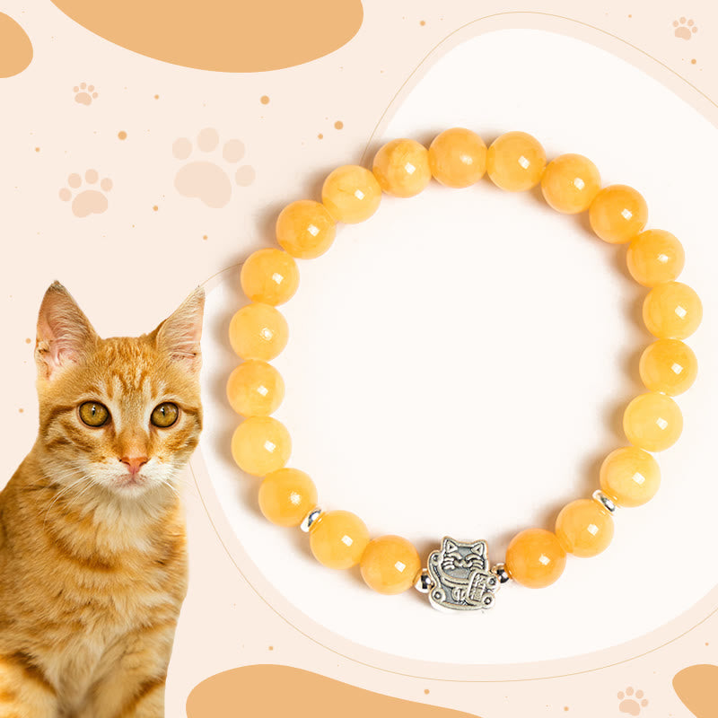 Buddha Stones925スターリングシルバー オレンジタビーキャット イエローカルセドニー ポジティブブレスレット - オレンジトラ猫（手首周り15～16cm） - image 0