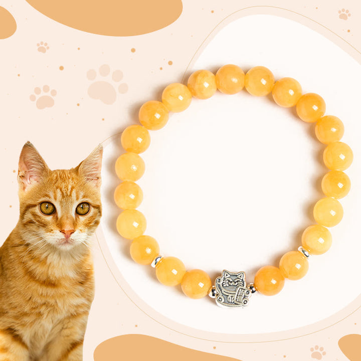 Buddha Stones925スターリングシルバー オレンジタビーキャット イエローカルセドニー ポジティブブレスレット - オレンジトラ猫（手首周り15～16cm） - image 0