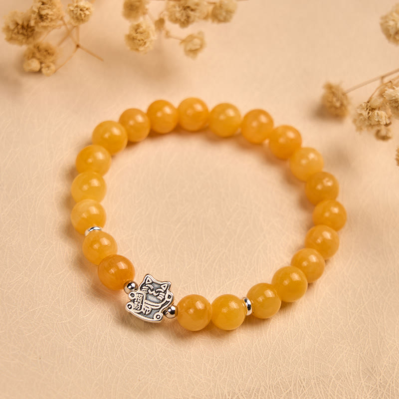 Buddha Stones925スターリングシルバー オレンジタビーキャット イエローカルセドニー ポジティブブレスレット - image 1