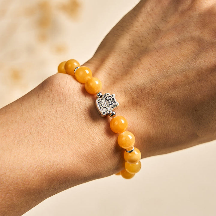 Buddha Stones925スターリングシルバー オレンジタビーキャット イエローカルセドニー ポジティブブレスレット - image 4