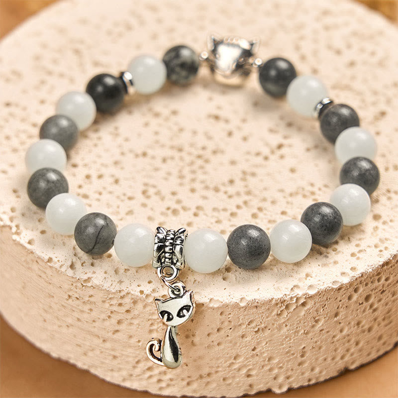 Buddha Stonesグレータビーキャット 天然ブラックベインドジャスパー ホワイトカルセドニー スタビリティブレスレット - image 2