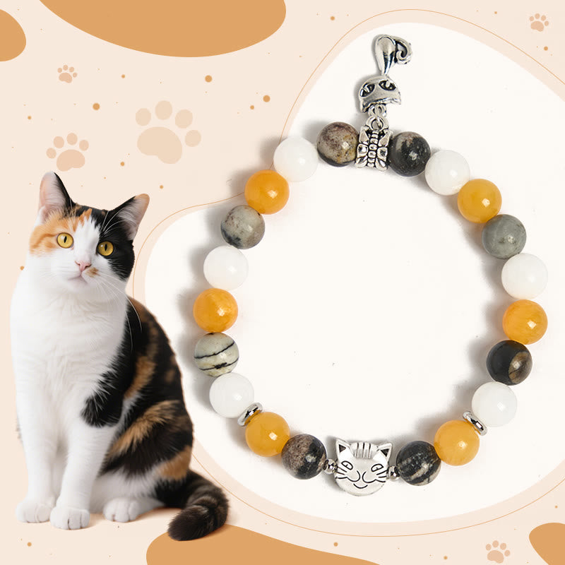 Buddha Stonesキャリコキャット ナチュラルグレージャスパー カルセドニービーズ ヒーリングブレスレット - 三毛猫（手首周り：15～16cm） - image 0