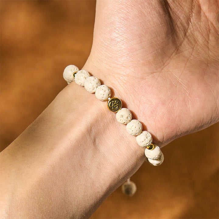 Buddha Stonesホワイト溶岩石 オムシンボル 癒し 穏やか ブレスレット - image 4