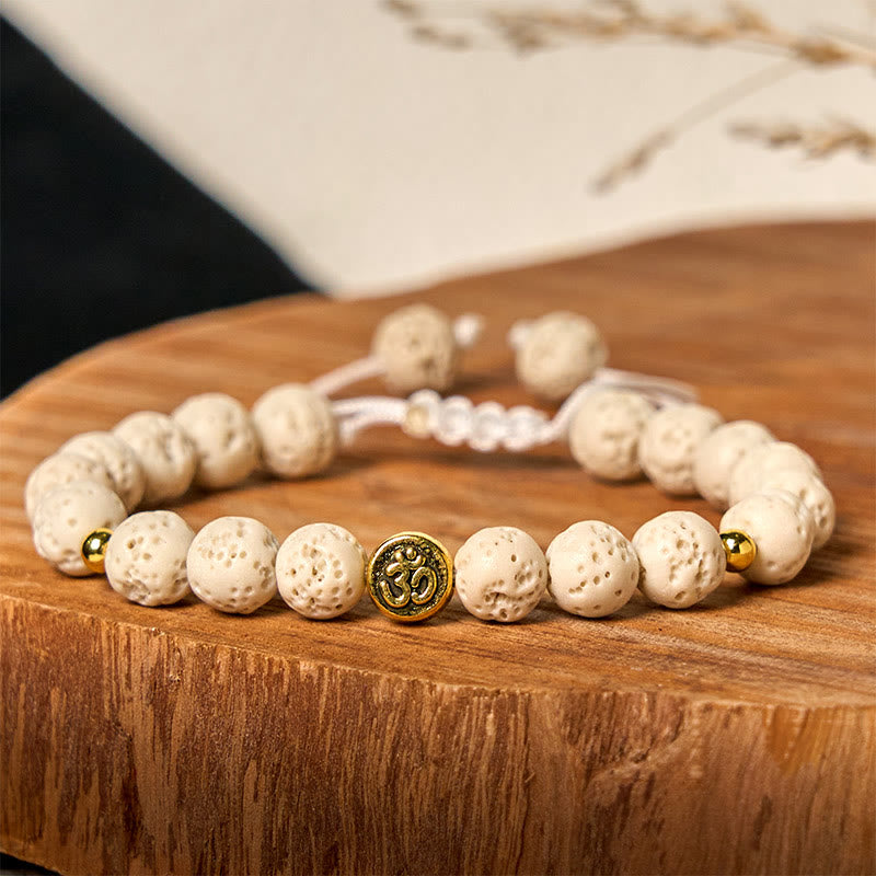 Buddha Stonesホワイト溶岩石 オムシンボル 癒し 穏やか ブレスレット - image 2
