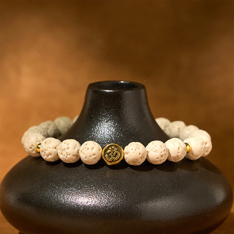 Buddha Stonesホワイト溶岩石 オムシンボル 癒し 穏やか ブレスレット - image 3