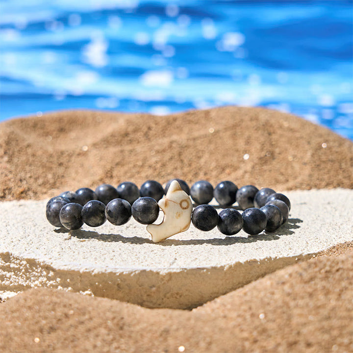 Buddha Stones天然石各種 イルカ スピリチュアルバランスブレスレット - ブラックグリッターストーン（手首周り：15～18cm） - image 20