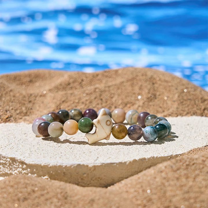 Buddha Stones天然石各種 イルカ スピリチュアルバランスブレスレット - インドアゲート（手首周り：15～18cm） - image 28