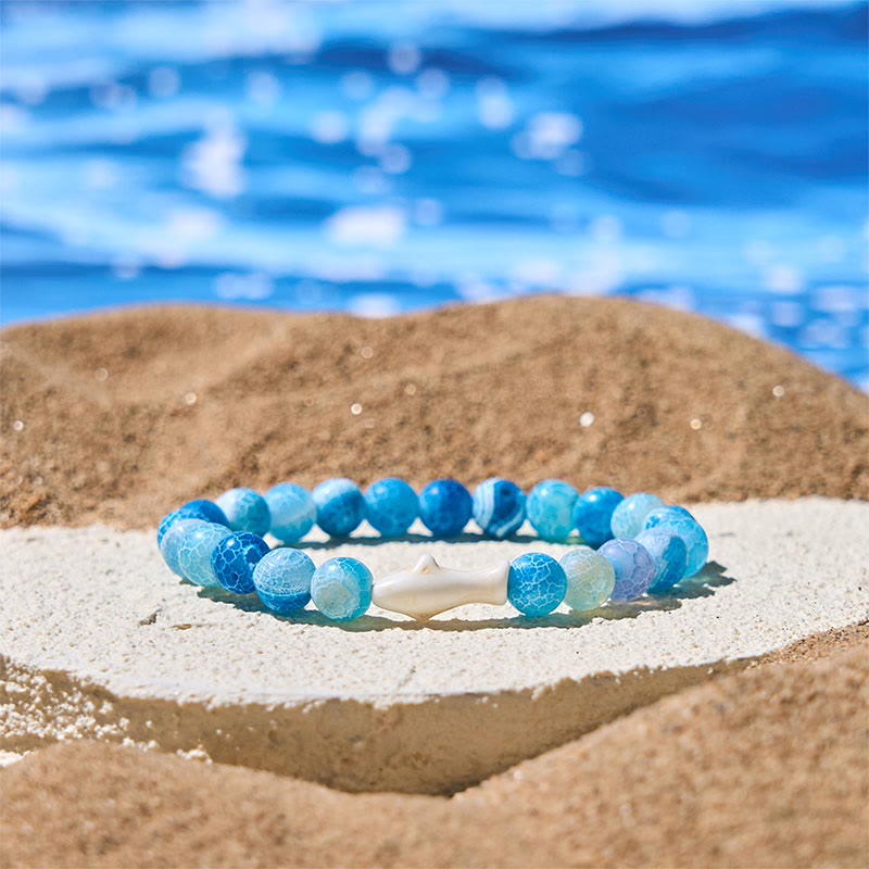 Buddha Stones天然瑪瑙石 鮫の知恵ブレスレット - ブルークラックルアゲート（手首周り：15～18cm） - image 4