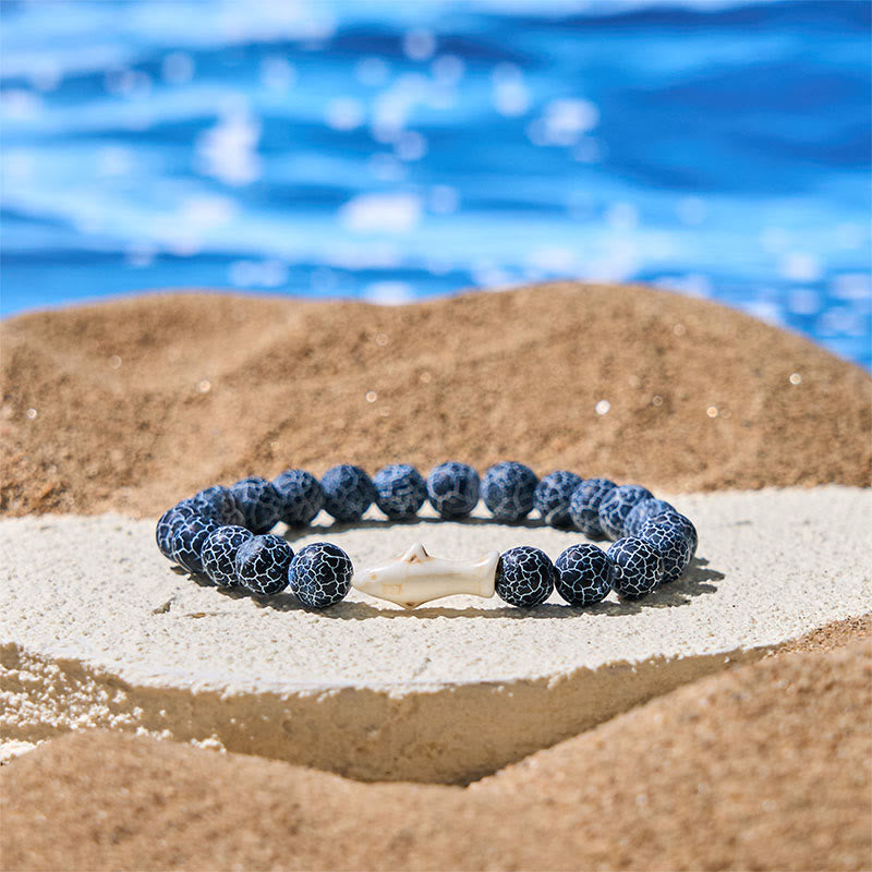 Buddha Stones天然瑪瑙石 鮫の知恵ブレスレット - ダークブルークラックルアゲート（手首周り：15～18cm） - image 7