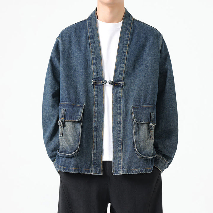 Buddha Stonesデニムボタンデザイン メンズ コットン 長袖ジャケット ポケット付き - スティールブルー - US/UK/AU48、 EU58(5XL) - image 18