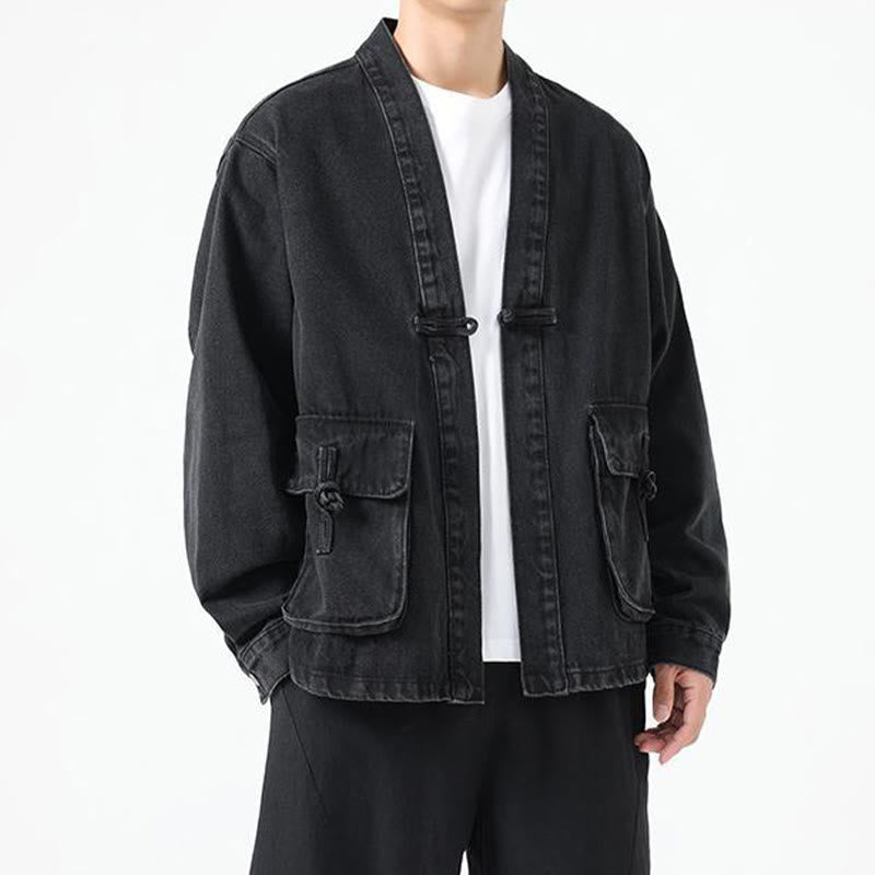 Buddha Stonesデニムボタンデザイン メンズ コットン 長袖ジャケット ポケット付き - image 5