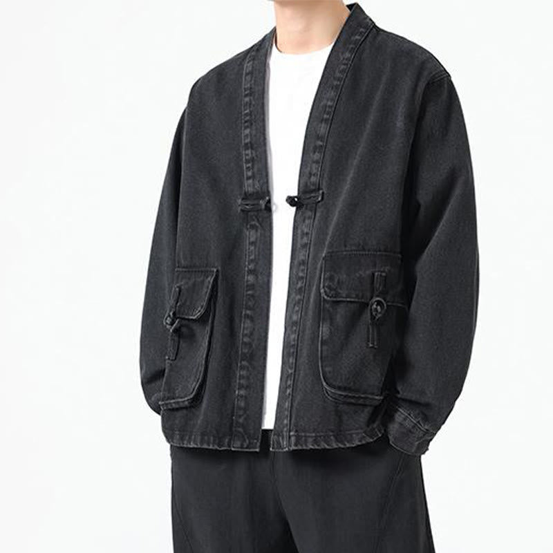 Buddha Stonesデニムボタンデザイン メンズ コットン 長袖ジャケット ポケット付き - image 6