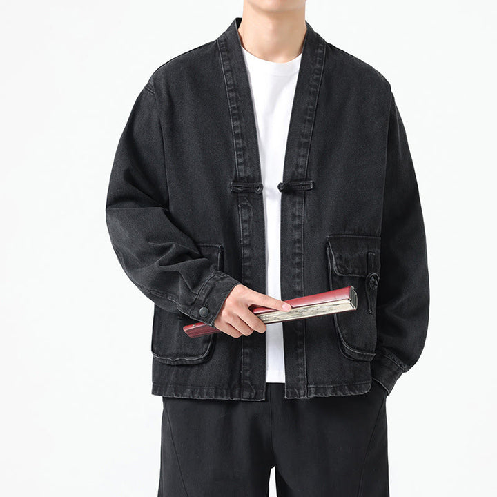Buddha Stonesデニムボタンデザイン メンズ コットン 長袖ジャケット ポケット付き - image 2