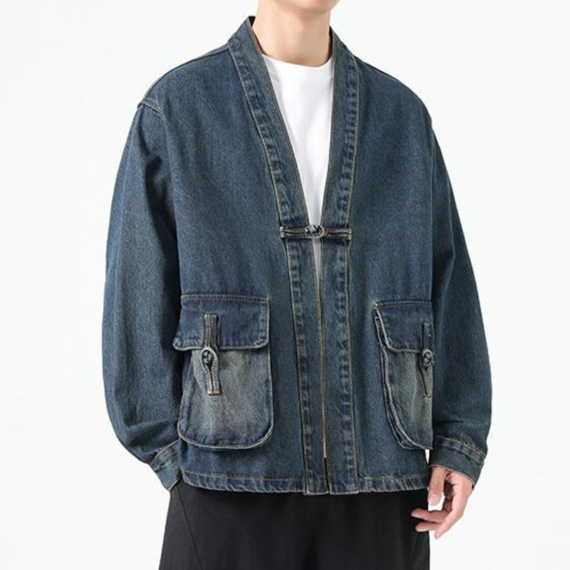 Buddha Stonesデニムボタンデザイン メンズ コットン 長袖ジャケット ポケット付き - image 23