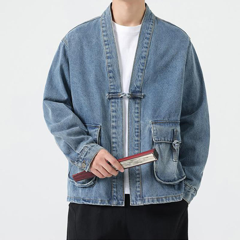 Buddha Stonesデニムボタンデザイン メンズ コットン 長袖ジャケット ポケット付き - image 16