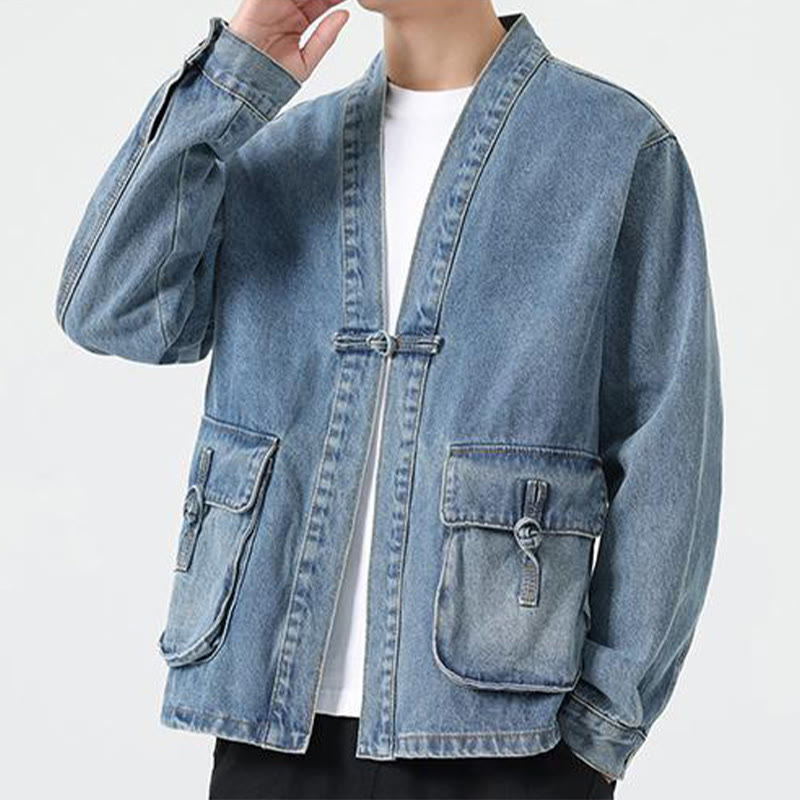Buddha Stonesデニムボタンデザイン メンズ コットン 長袖ジャケット ポケット付き - image 14