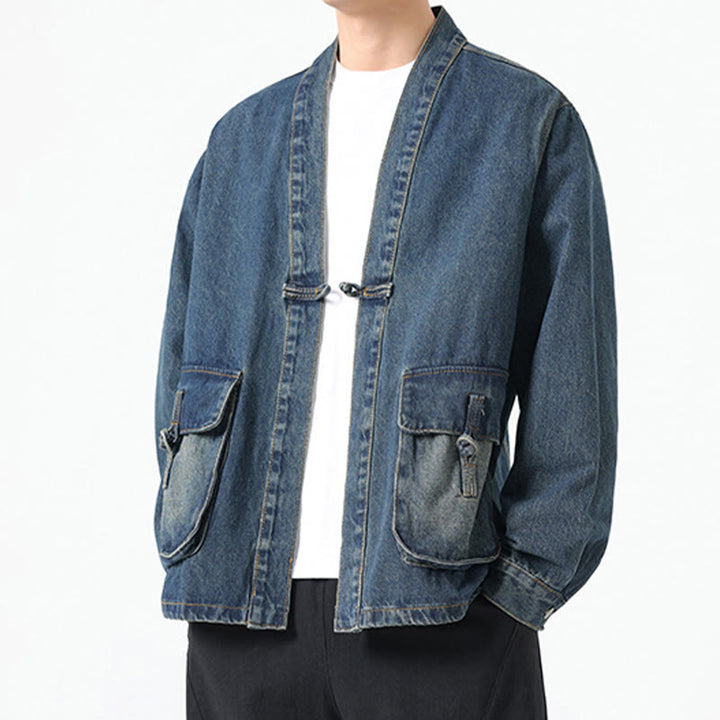 Buddha Stonesデニムボタンデザイン メンズ コットン 長袖ジャケット ポケット付き - image 20