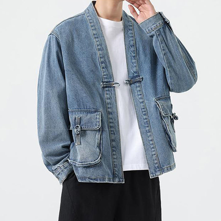 Buddha Stonesデニムボタンデザイン メンズ コットン 長袖ジャケット ポケット付き - image 12