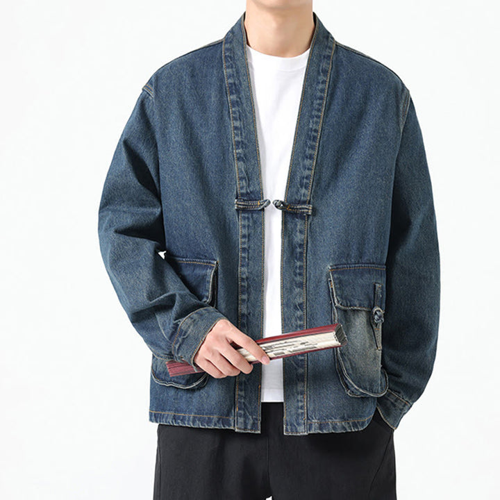 Buddha Stonesデニムボタンデザイン メンズ コットン 長袖ジャケット ポケット付き - image 24