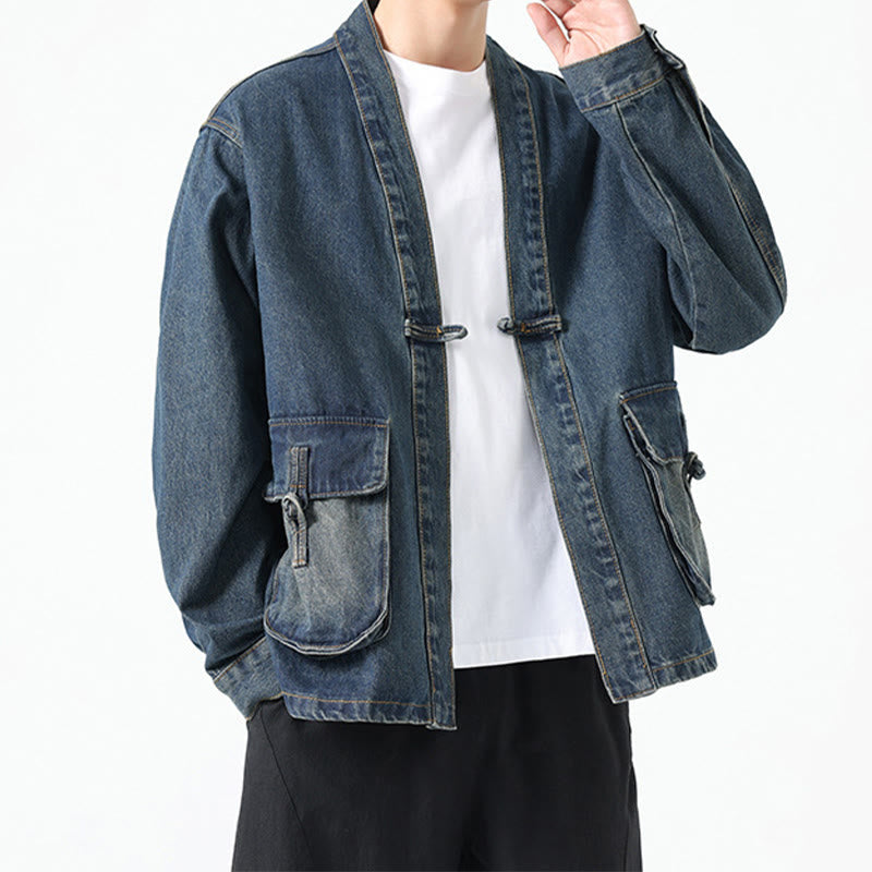 Buddha Stonesデニムボタンデザイン メンズ コットン 長袖ジャケット ポケット付き - image 19