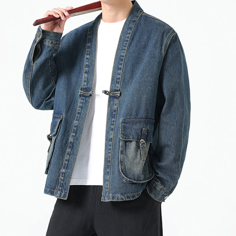 Buddha Stonesデニムボタンデザイン メンズ コットン 長袖ジャケット ポケット付き - image 21