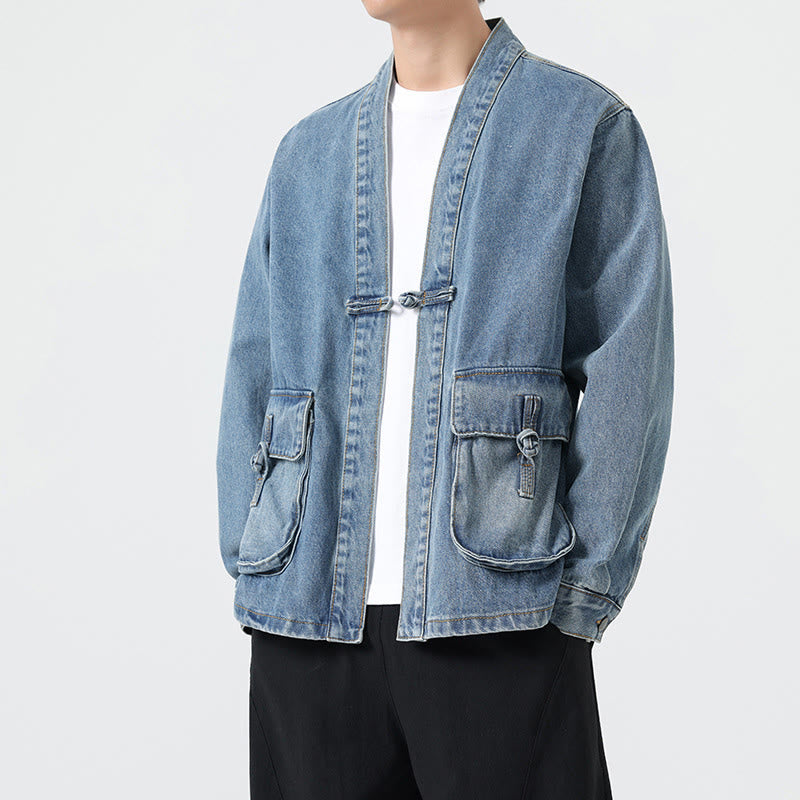 Buddha Stonesデニムボタンデザイン メンズ コットン 長袖ジャケット ポケット付き - image 17