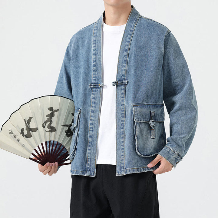 Buddha Stonesデニムボタンデザイン メンズ コットン 長袖ジャケット ポケット付き - image 13