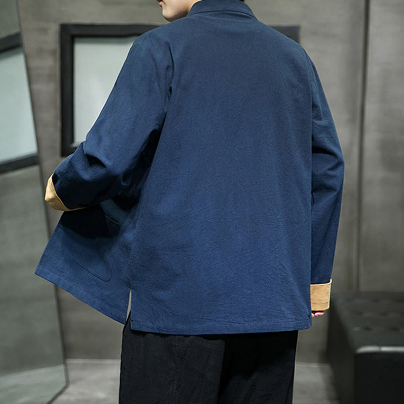 Buddha Stones刺繍鶴吉兆雲カエルボタン長袖コットンリネンメンズシャツ - image 24