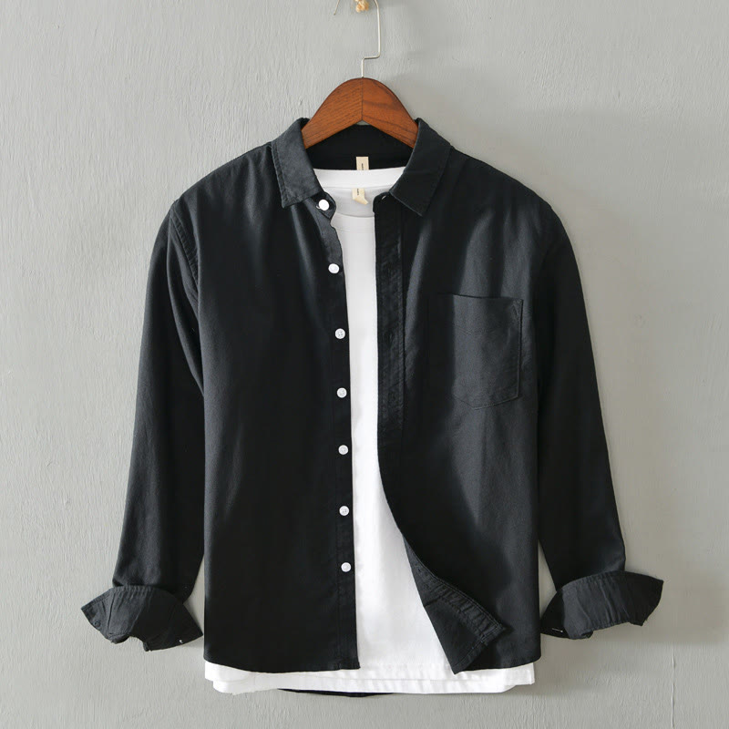 Buddha Stones無地長袖ボタンダウンデザインメンズコットンシャツ - 黒 - US/UK/AU40、EU50（3XL） - image 4