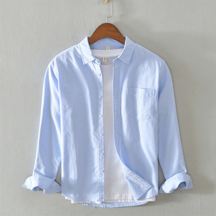 Buddha Stones無地長袖ボタンダウンデザインメンズコットンシャツ - ライトスカイブルー - US/UK/AU40、EU50（3XL） - image 27