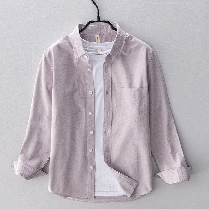 Buddha Stones無地長袖ボタンダウンデザインメンズコットンシャツ - アンティークホワイト - US/UK/AU40、EU50（3XL） - image 12
