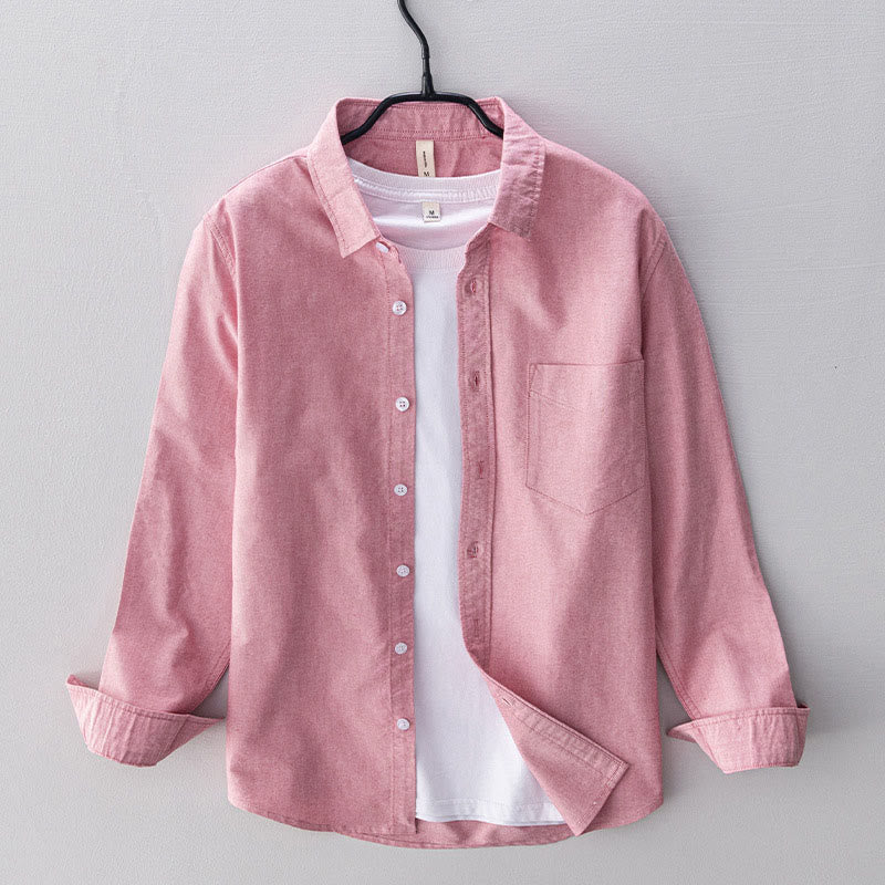 Buddha Stones無地長袖ボタンダウンデザインメンズコットンシャツ - ピンク - US/UK/AU40、EU50（3XL） - image 20
