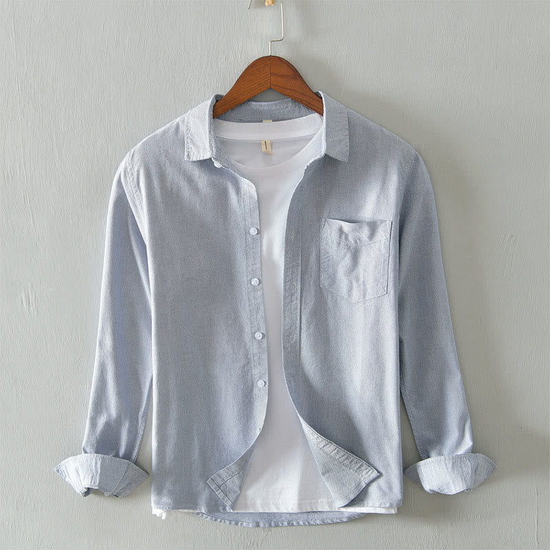 Buddha Stones無地長袖ボタンダウンデザインメンズコットンシャツ - ライトグレー - US/UK/AU40、EU50（3XL） - image 6
