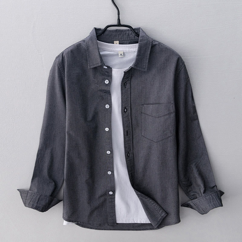Buddha Stones無地長袖ボタンダウンデザインメンズコットンシャツ - ダークグレー - US/UK/AU40、EU50（3XL） - image 0