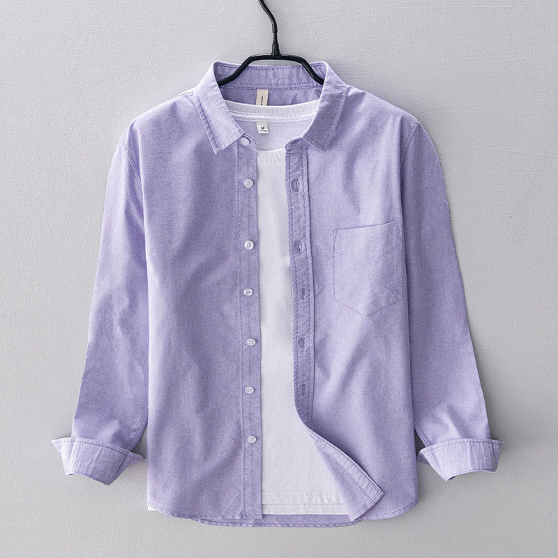 Buddha Stones無地長袖ボタンダウンデザインメンズコットンシャツ - アザミ - US/UK/AU40、EU50（3XL） - image 7