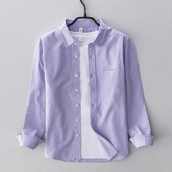 Buddha Stones無地長袖ボタンダウンデザインメンズコットンシャツ - アザミ - US/UK/AU40、EU50（3XL） - image 7