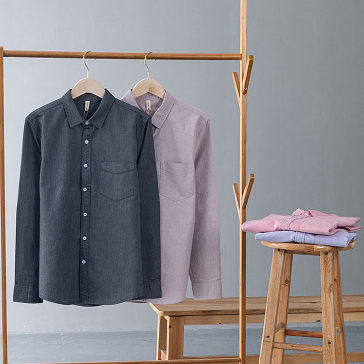 Buddha Stones無地長袖ボタンダウンデザインメンズコットンシャツ - image 2