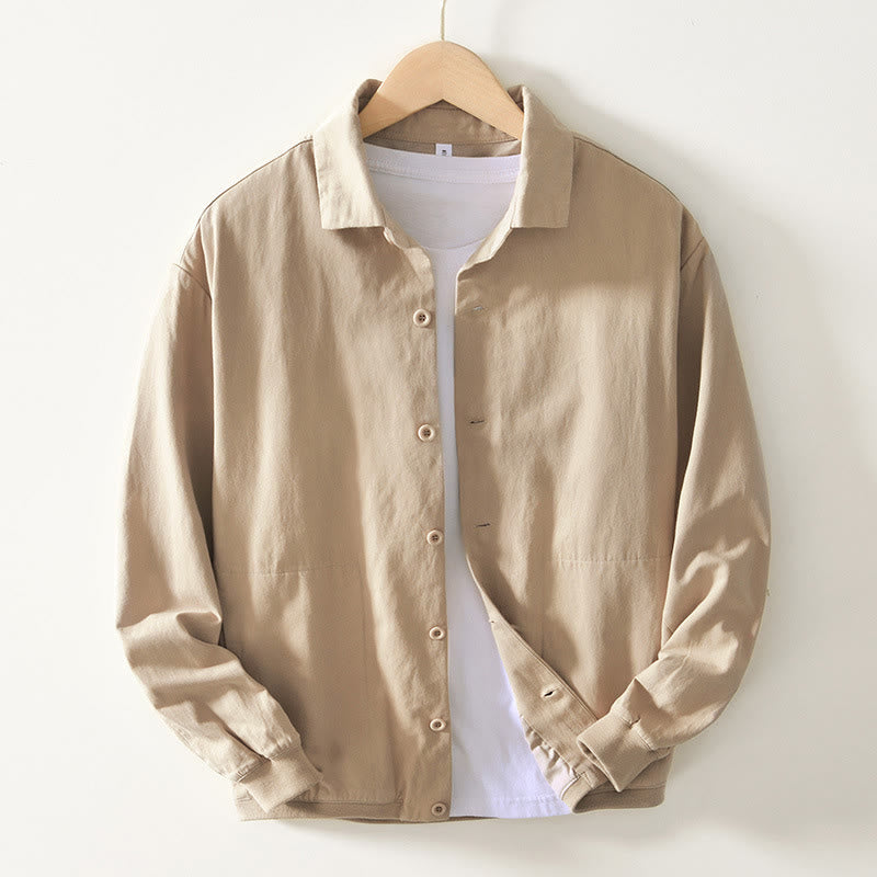Buddha Stones秋冬 無地 長袖 ボタンダウン メンズ コットンシャツ ポケット付き - ビスク - US/UK/AU42、 EU52 (3XL) - image 0