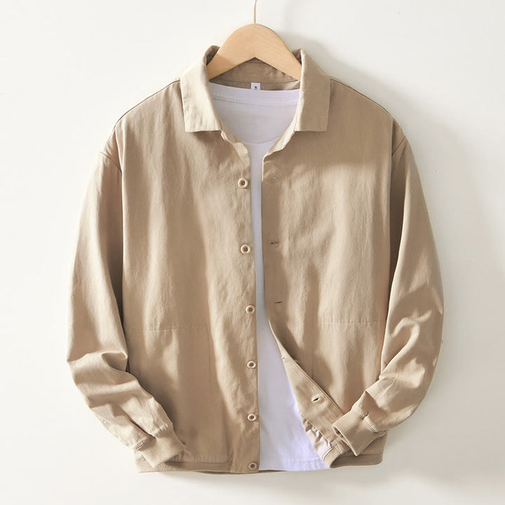 Buddha Stones秋冬 無地 長袖 ボタンダウン メンズ コットンシャツ ポケット付き - ビスク - US/UK/AU42、 EU52 (3XL) - image 0