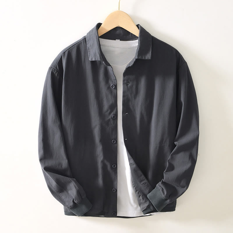 Buddha Stones秋冬 無地 長袖 ボタンダウン メンズ コットンシャツ ポケット付き - ダークグレー - US/UK/AU42、 EU52 (3XL) - image 15