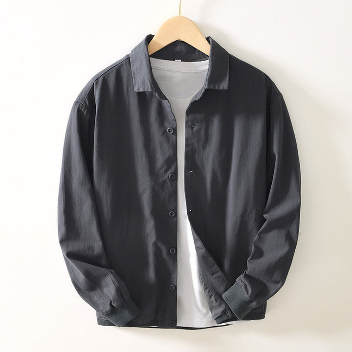 Buddha Stones秋冬 無地 長袖 ボタンダウン メンズ コットンシャツ ポケット付き - ダークグレー - US/UK/AU42、 EU52 (3XL) - image 15