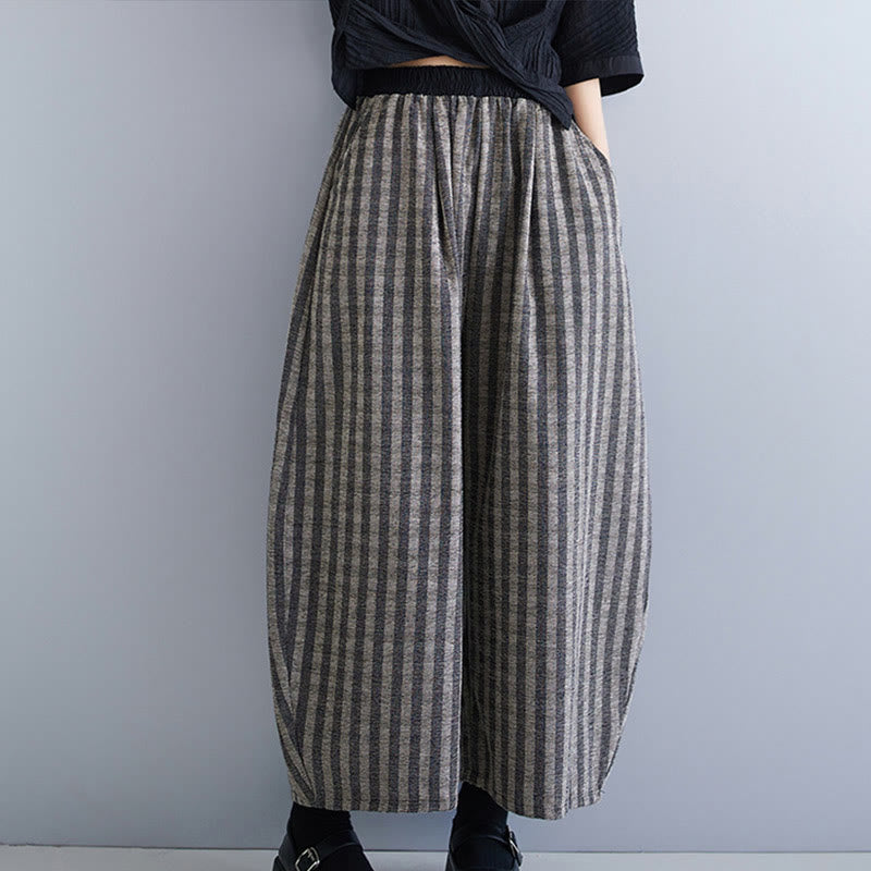 Buddha Stonesカジュアル 7-8丈 コーデュロイ ストライプ レディース ポリエステル ワイドレッグパンツ ポケット付き - ディムグレー - US8-10，UK/AU12-14，EU40-42 (2XL) - image 1