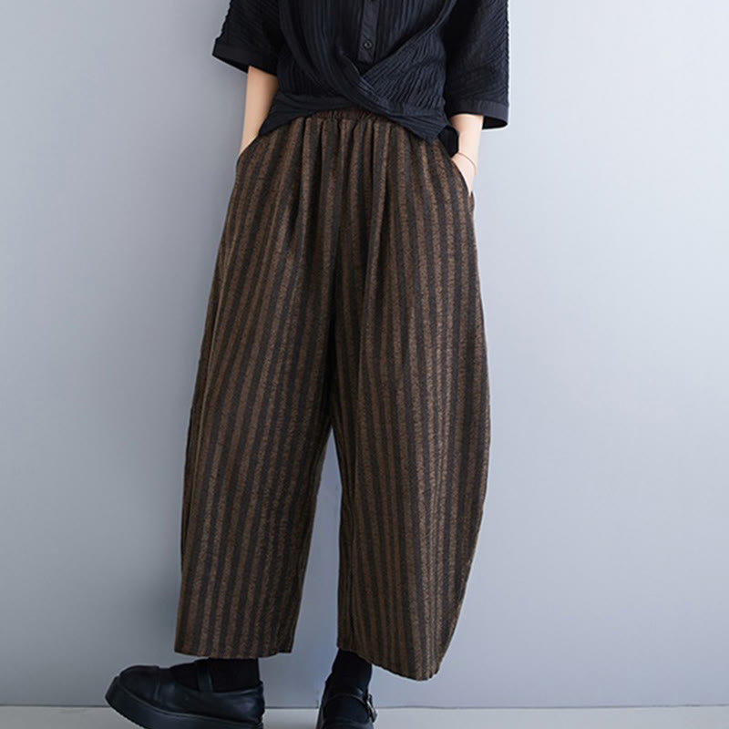 Buddha Stonesカジュアル 7-8丈 コーデュロイ ストライプ レディース ポリエステル ワイドレッグパンツ ポケット付き - image 14