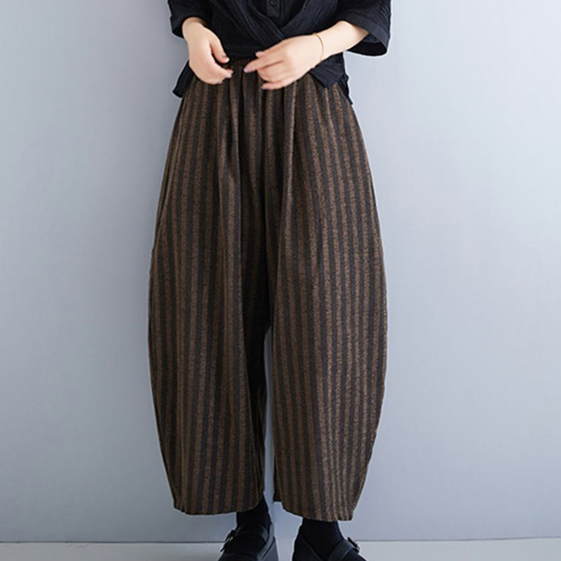 Buddha Stonesカジュアル 7-8丈 コーデュロイ ストライプ レディース ポリエステル ワイドレッグパンツ ポケット付き - image 18