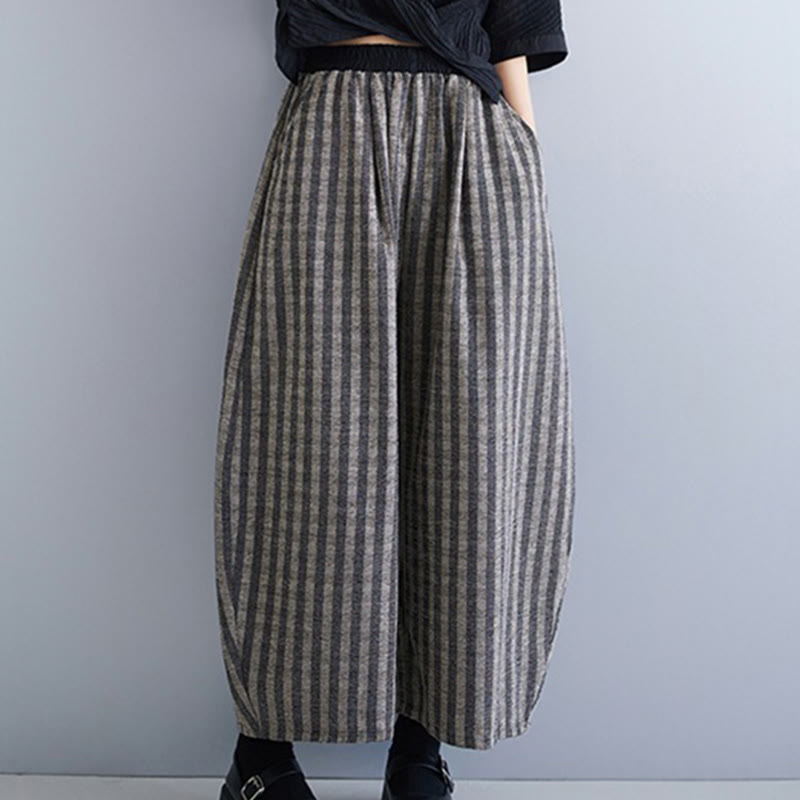 Buddha Stonesカジュアル 7-8丈 コーデュロイ ストライプ レディース ポリエステル ワイドレッグパンツ ポケット付き - image 6