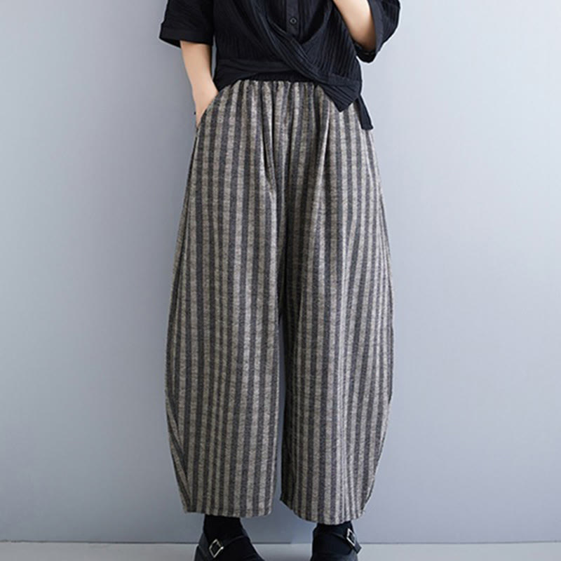Buddha Stonesカジュアル 7-8丈 コーデュロイ ストライプ レディース ポリエステル ワイドレッグパンツ ポケット付き - image 2