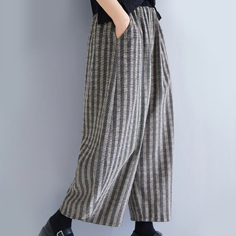 Buddha Stonesカジュアル 7-8丈 コーデュロイ ストライプ レディース ポリエステル ワイドレッグパンツ ポケット付き - image 9