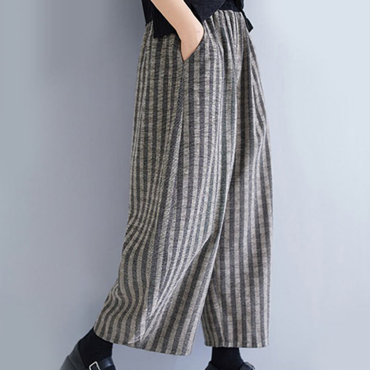 Buddha Stonesカジュアル 7-8丈 コーデュロイ ストライプ レディース ポリエステル ワイドレッグパンツ ポケット付き - image 9